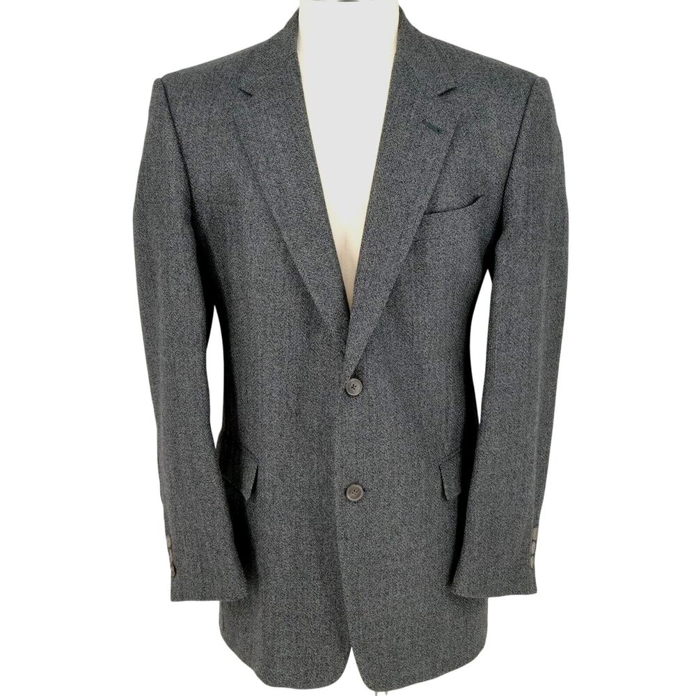 HSM Sport Coat Mens 44L Gray Wool Tweed Comfort Jacket Blazer Vintage